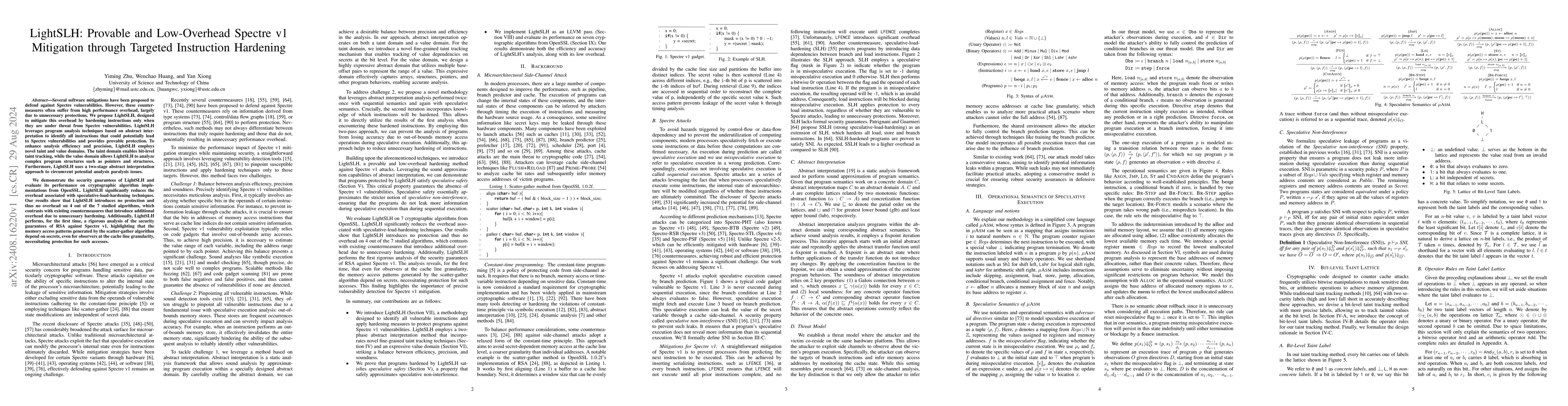 Thumbnail for LightSLH: Provable and Low-Overhead Spectre v1 Mitigation through
  Targeted Instruction Hardening