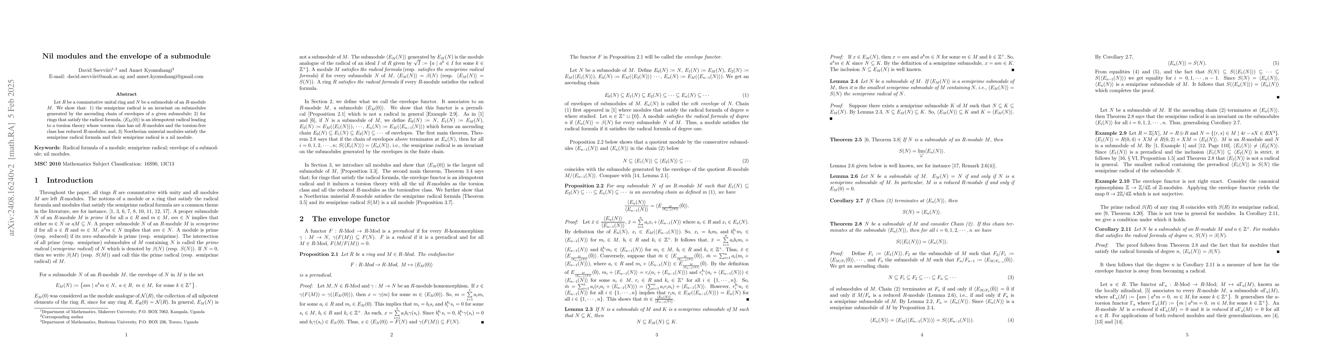 Thumbnail for Nil modules and the envelope of a submodule