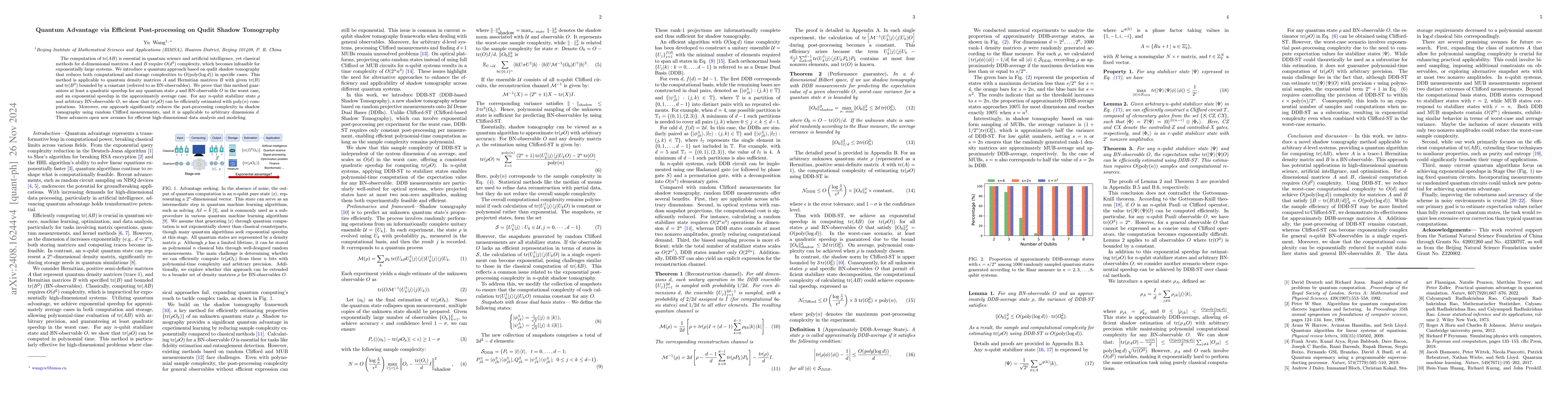 Thumbnail for Quantum Advantage via Efficient Post-processing on Qudit Shadow
  tomography