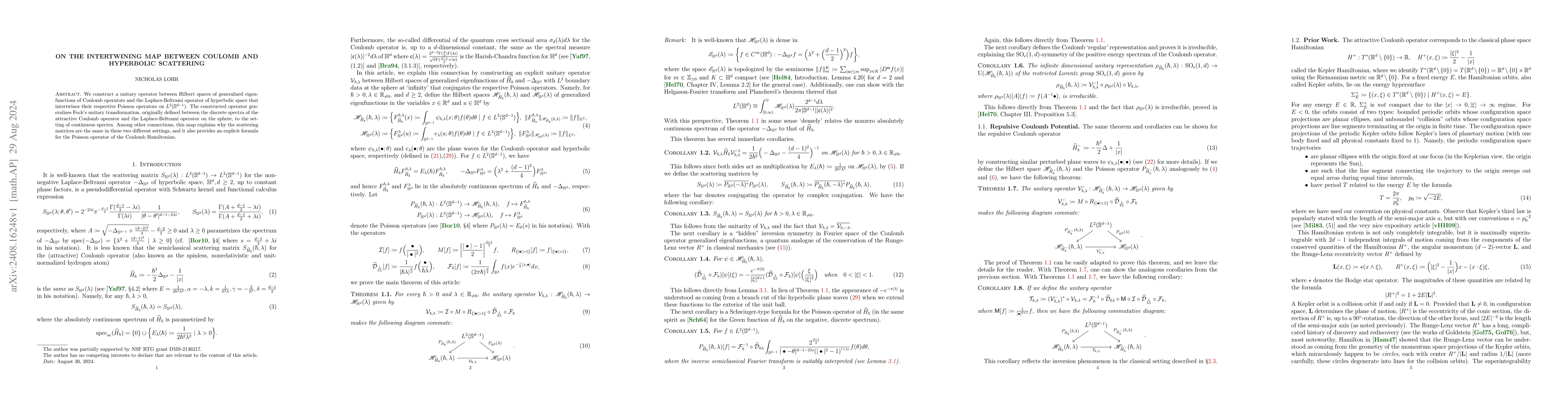 Thumbnail for On the intertwining map between Coulomb and hyperbolic scattering