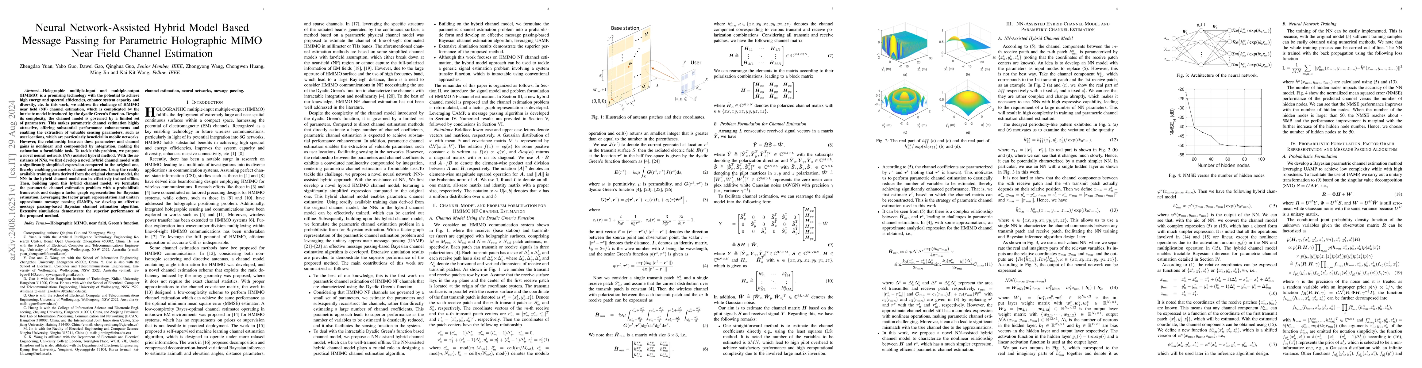 Thumbnail for Neural Network-Assisted Hybrid Model Based Message Passing for
  Parametric Holographic MIMO Near Field Channel Estimation