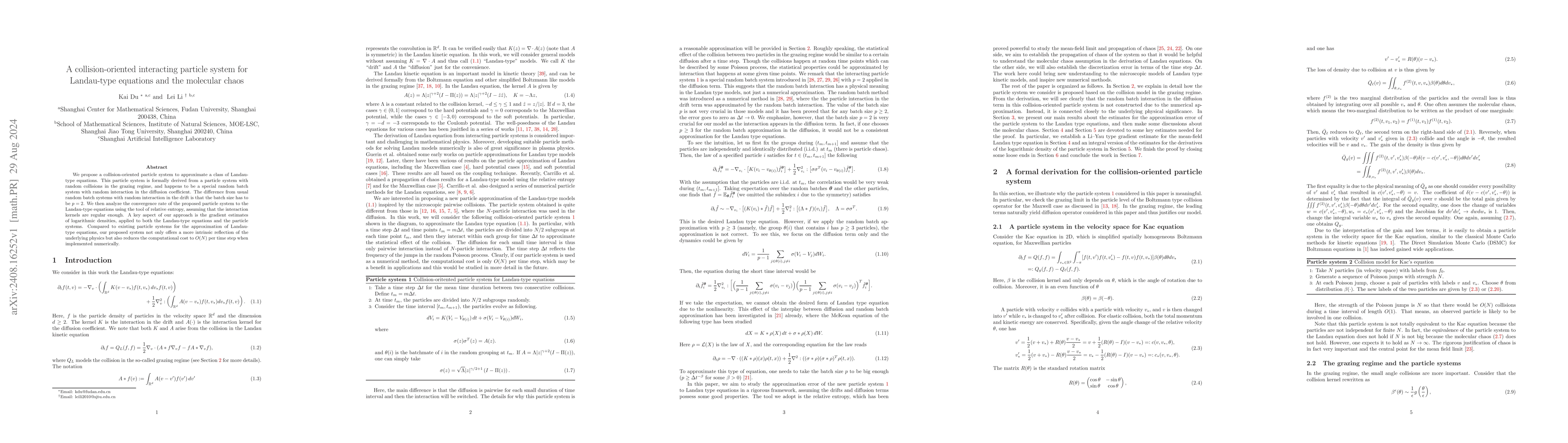 Thumbnail for A collision-oriented interacting particle system for Landau-type
  equations and the molecular chaos