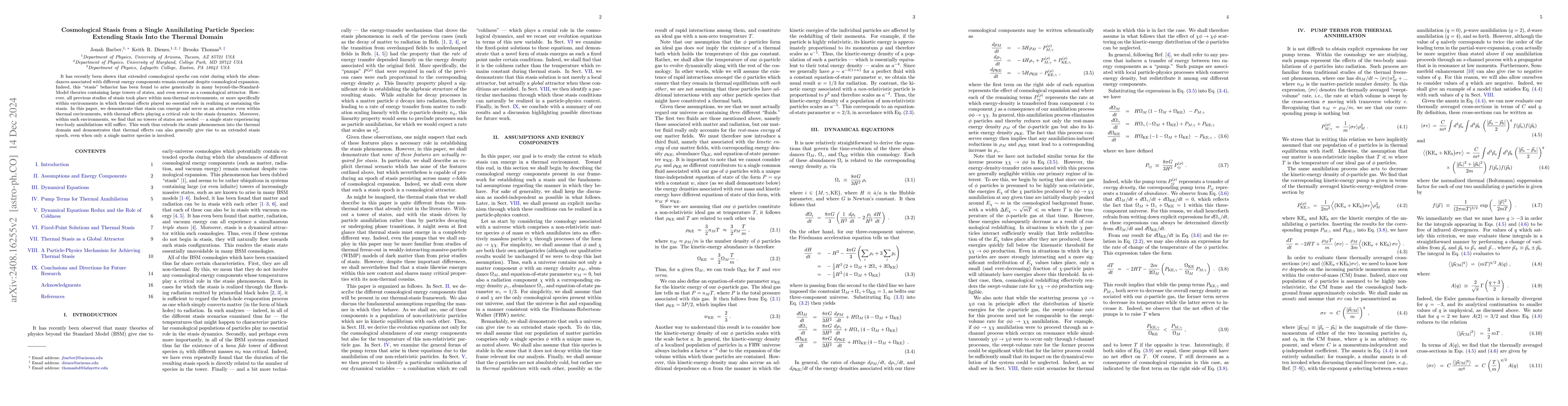 Thumbnail for Cosmological Stasis from a Single Annihilating Particle Species:
  Extending Stasis Into the Thermal Domain