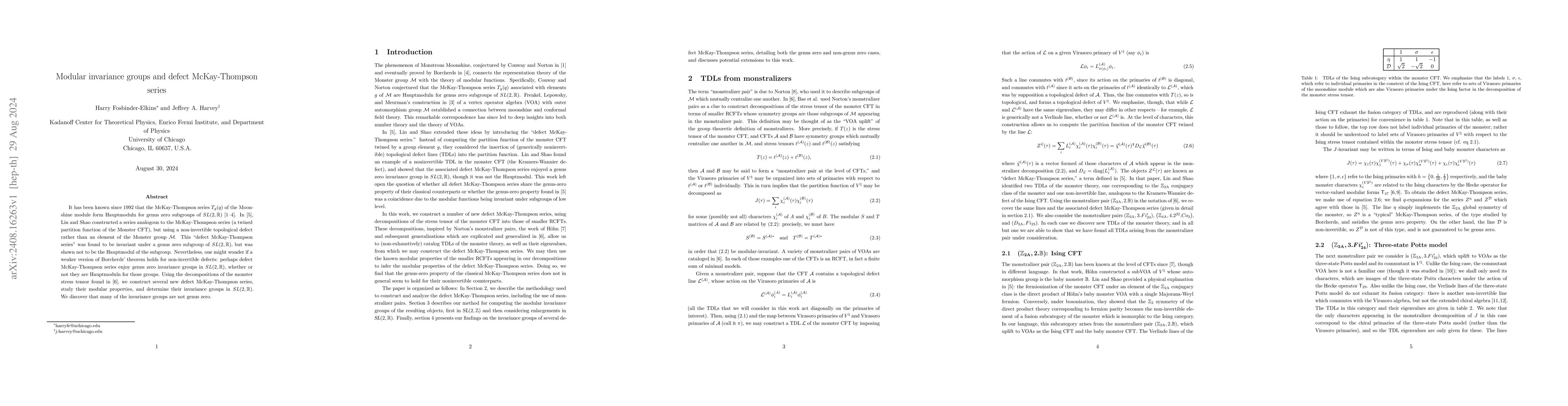 Thumbnail for Modular invariance groups and defect McKay-Thompson series
