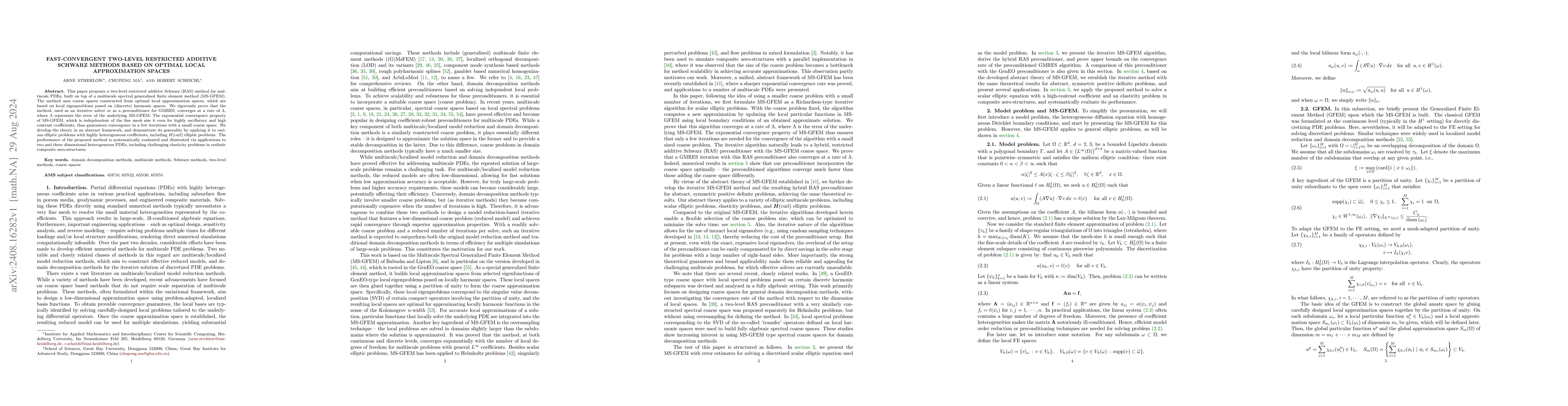 Thumbnail for Fast-convergent two-level restricted additive Schwarz methods based on
  optimal local approximation spaces
