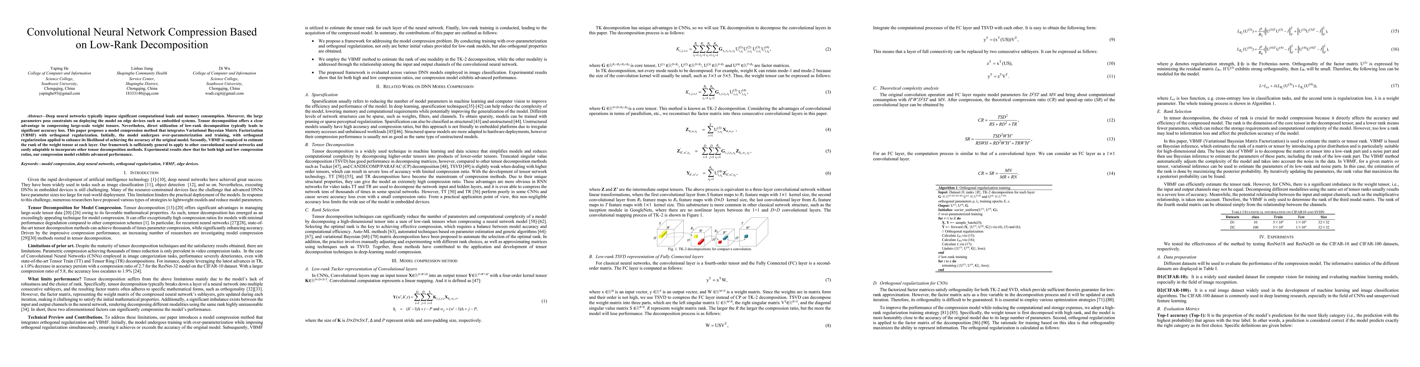 Thumbnail for Convolutional Neural Network Compression Based on Low-Rank Decomposition