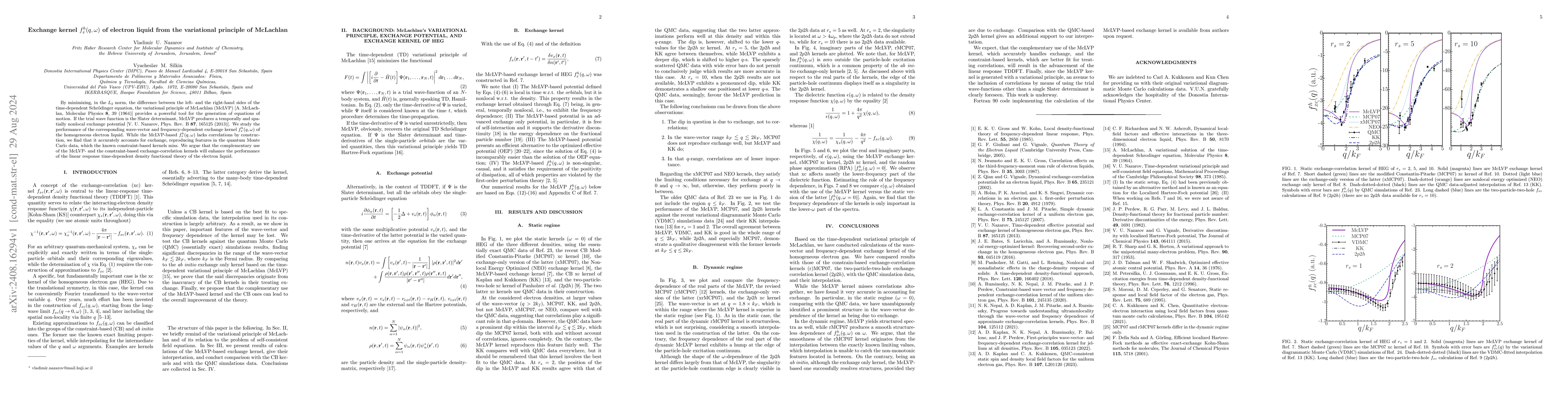 Thumbnail for Exchange kernel $f^h_x(q,ω)$ of electron liquid from the
  variational principle of McLachlan