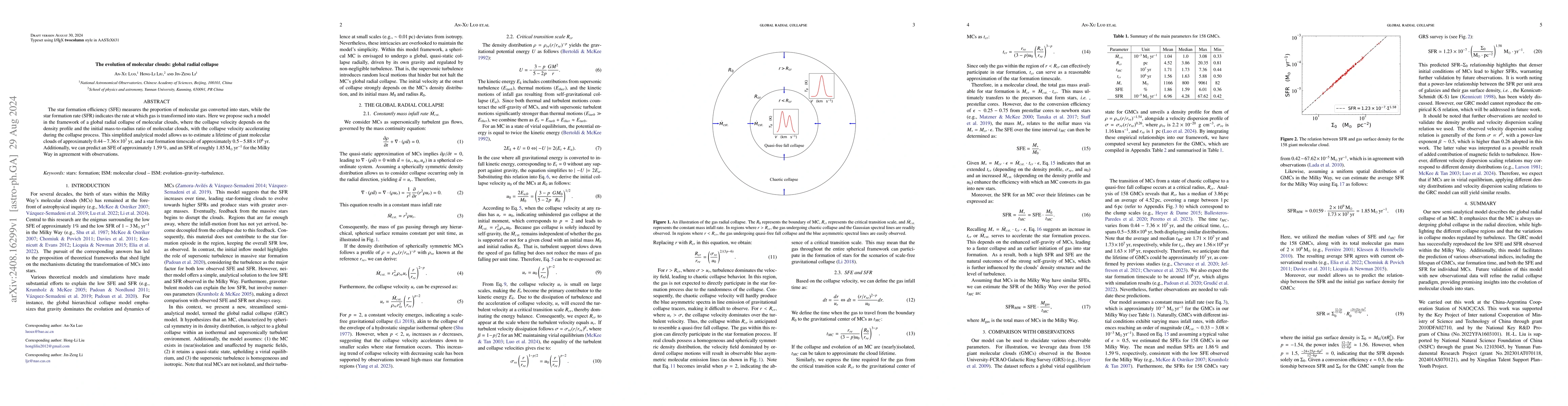 Thumbnail for The evolution of molecular clouds: global radial collapse