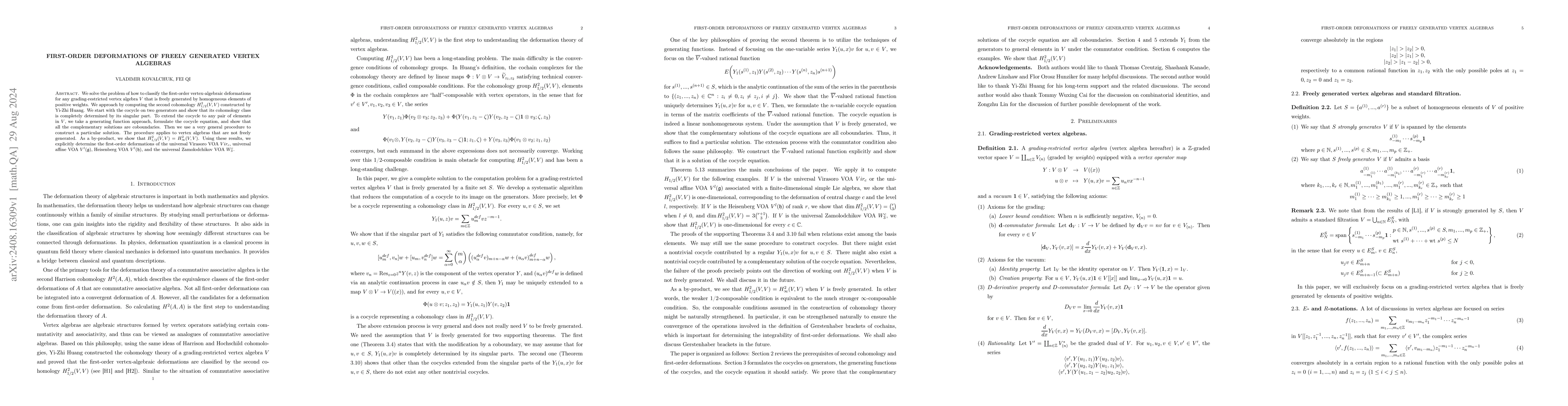 Thumbnail for First-order deformations of freely generated vertex algebras