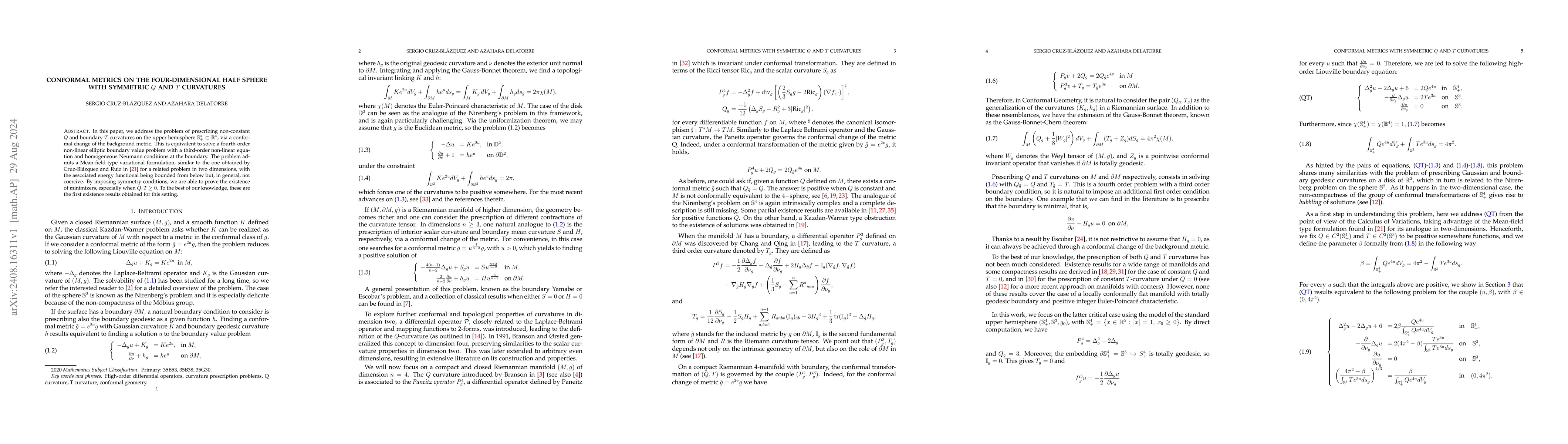Thumbnail for Conformal metrics on the four-dimensional half sphere with symmetric $Q$
  and $T$ curvatures