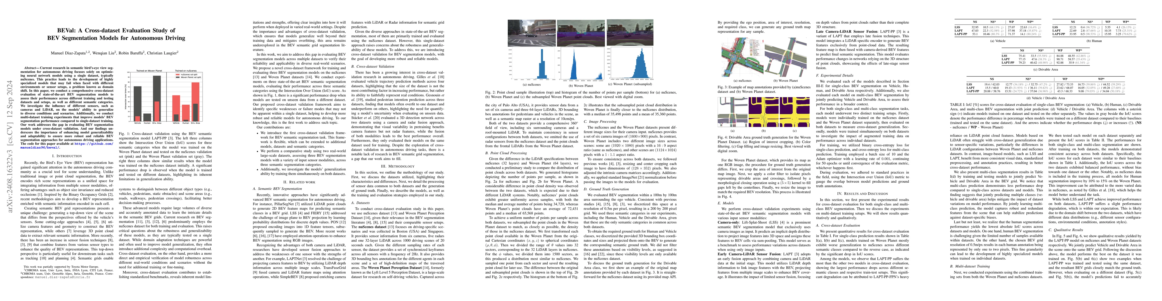 Thumbnail for BEVal: A Cross-dataset Evaluation Study of BEV Segmentation Models for
  Autononomous Driving