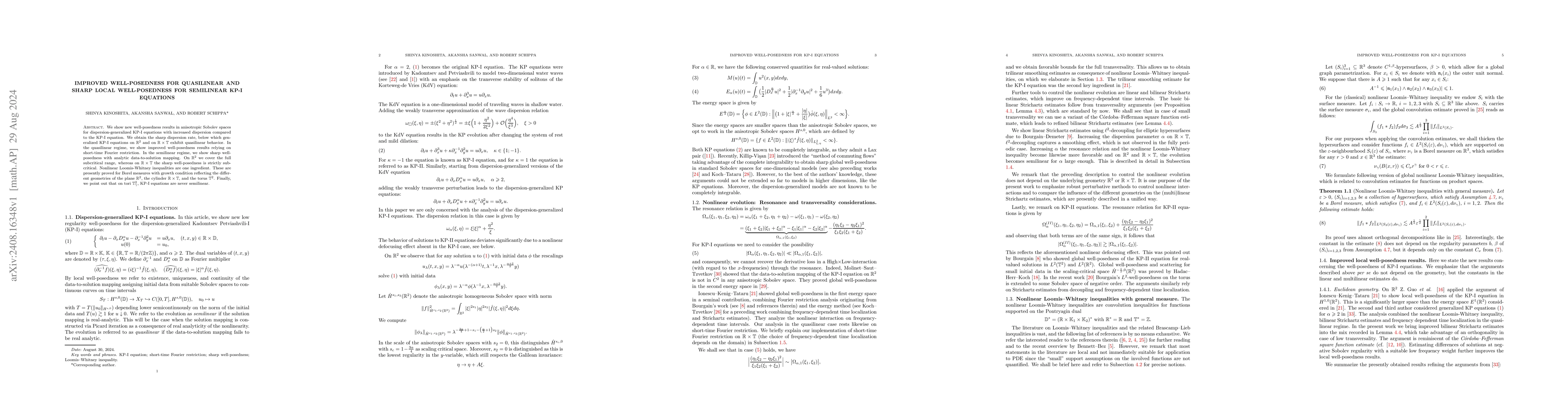 Thumbnail for Improved well-posedness for quasilinear and sharp local well-posedness
  for semilinear KP-I equations