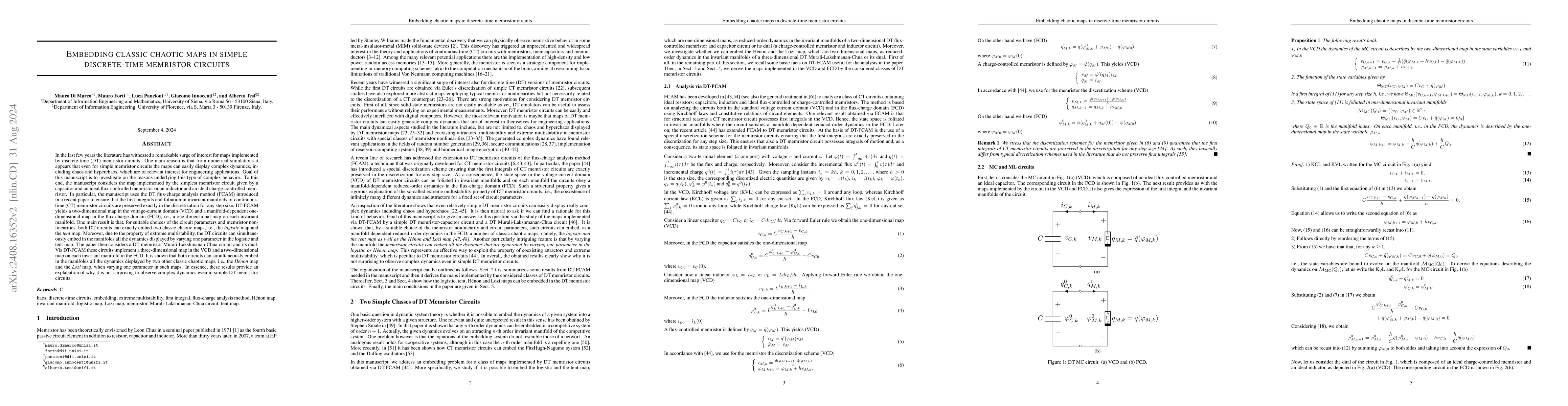 Thumbnail for Embedding classic chaotic maps in simple discrete-time memristor
  circuits