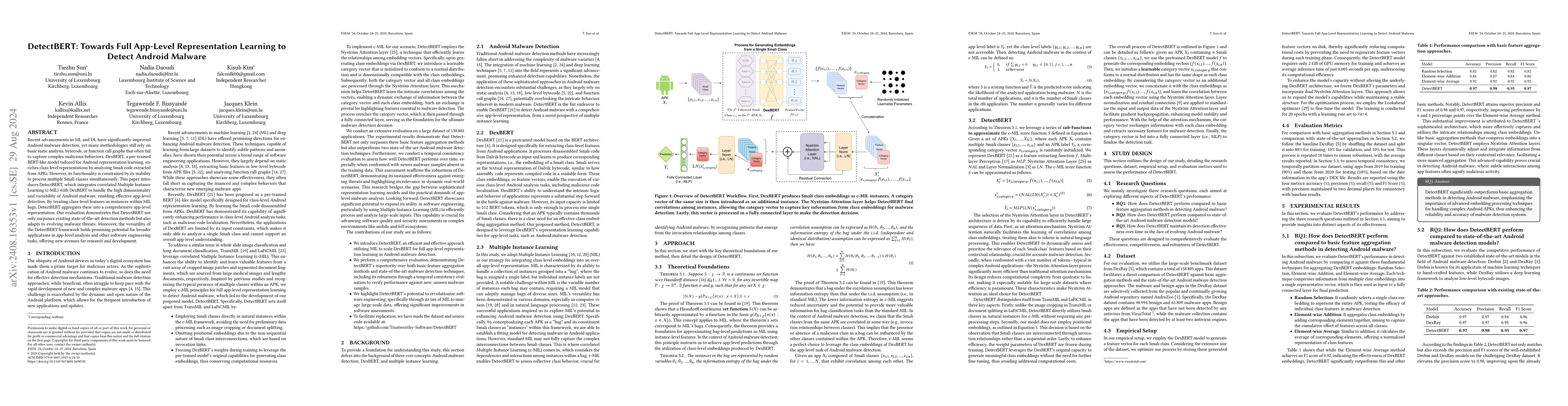 Thumbnail for DetectBERT: Towards Full App-Level Representation Learning to Detect
  Android Malware