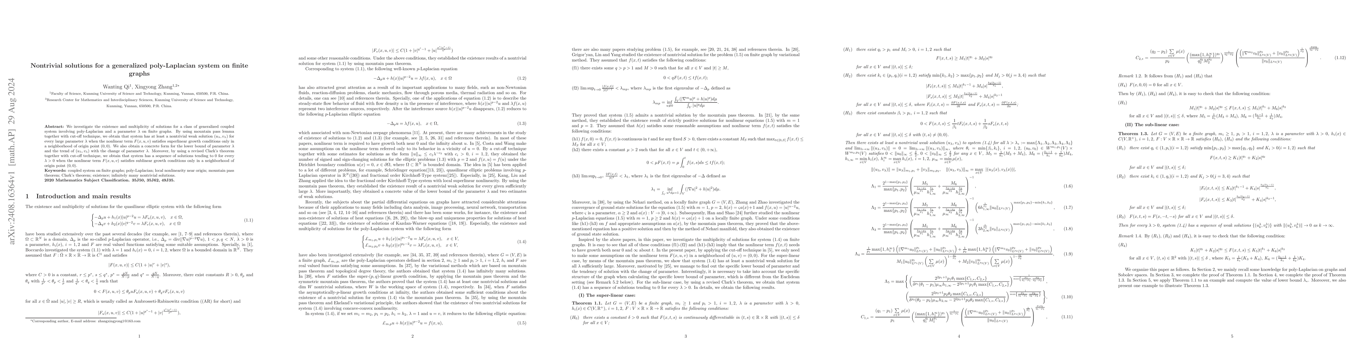 Thumbnail for Nontrivial solutions for a generalized poly-Laplacian system on finite
  graphs