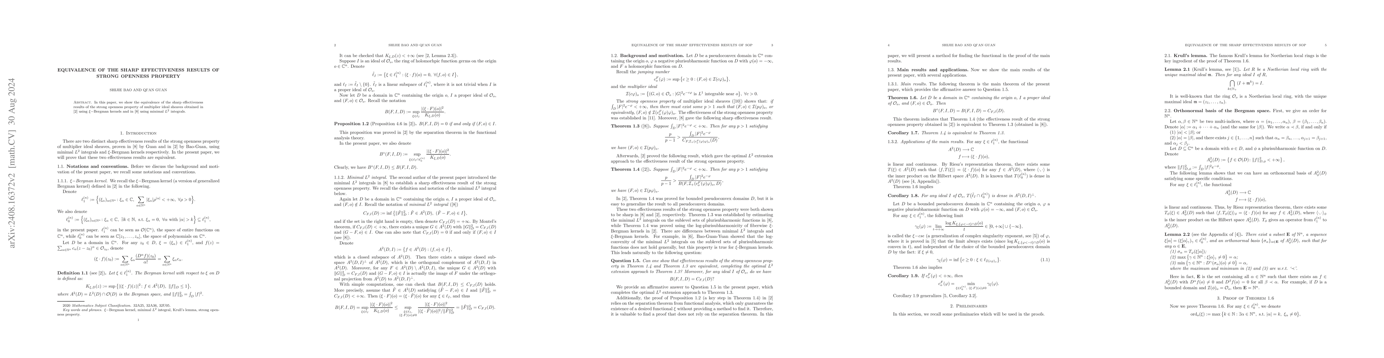 Thumbnail for Equivalence of the sharp effectiveness results of strong openness
  property