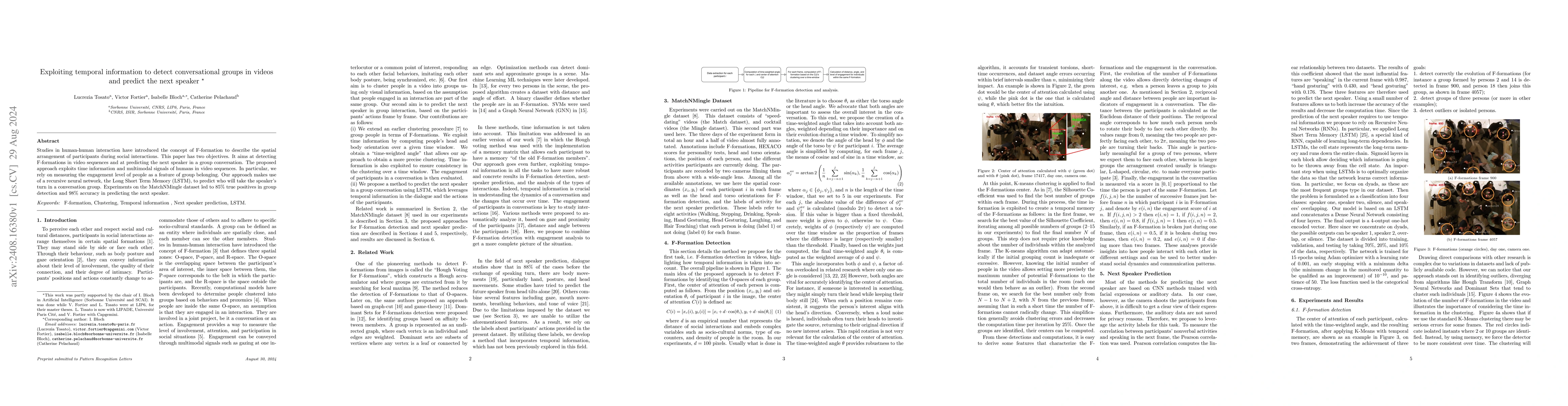 Thumbnail for Exploiting temporal information to detect conversational groups in
  videos and predict the next speaker