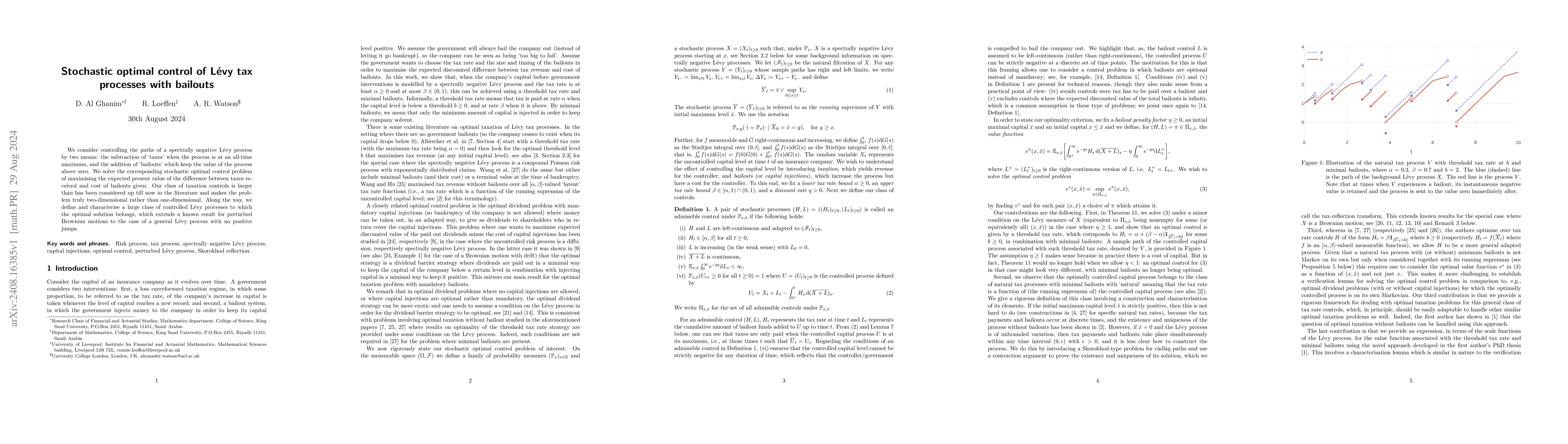Thumbnail for Stochastic optimal control of Lévy tax processes with bailouts