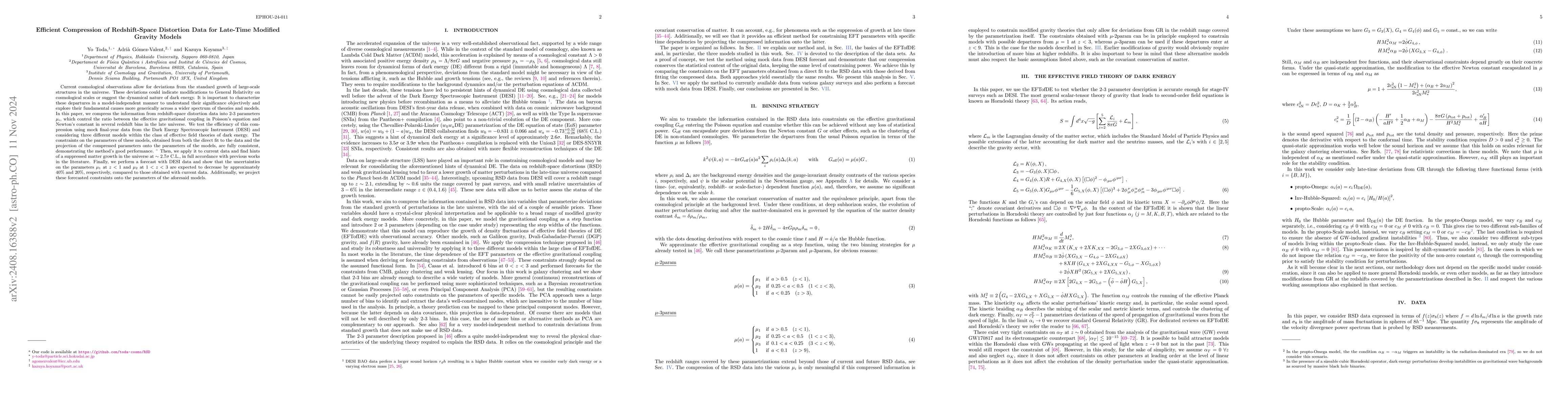 Thumbnail for Efficient Compression of Redshift-Space Distortion Data for Late-Time
  Modified Gravity Models