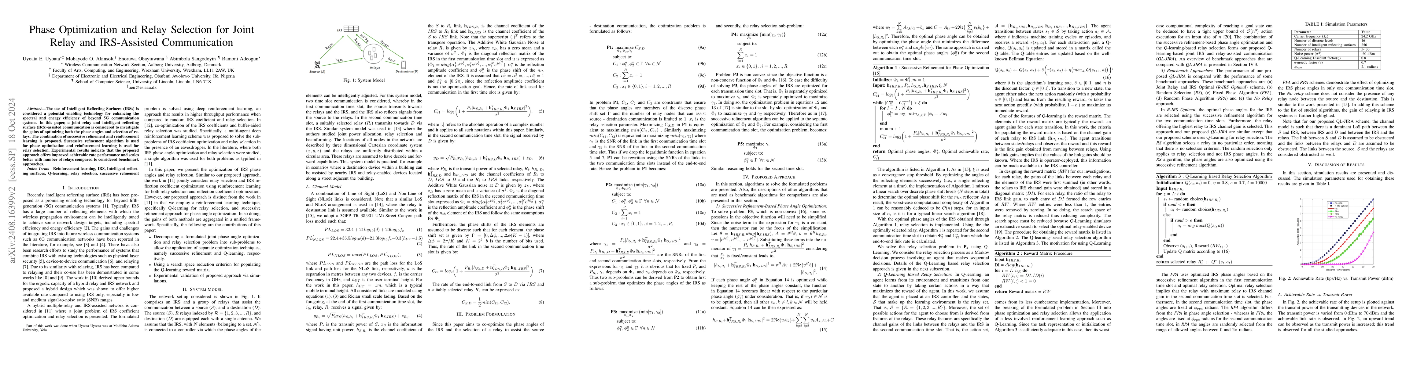 Thumbnail for Phase Optimization and Relay Selection for Joint Relay and IRS-Assisted
  Communication