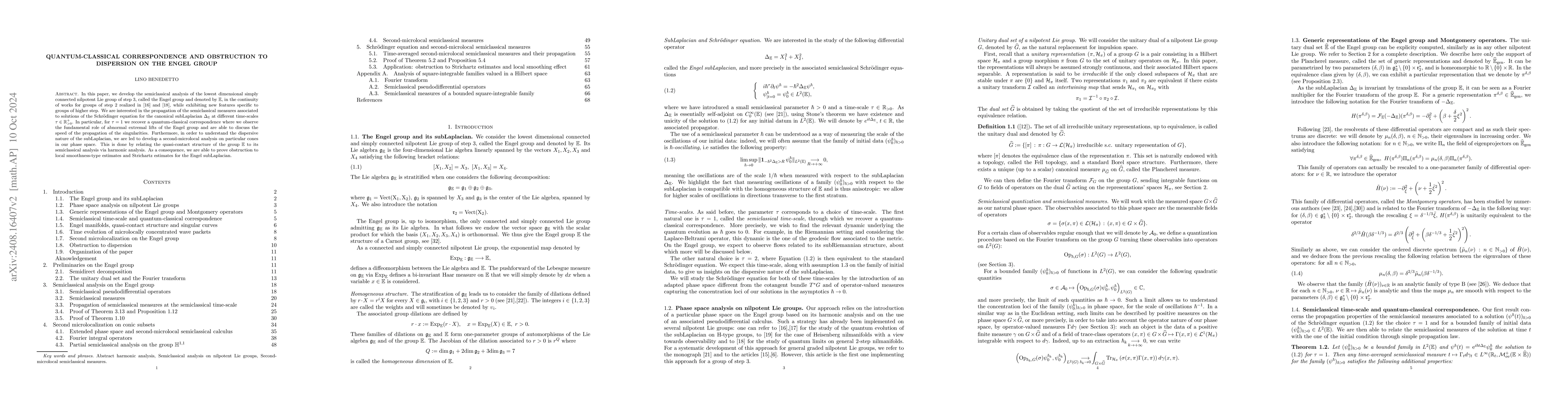 Thumbnail for Quantum-classical correspondence and obstruction to dispersion on the
  Engel group
