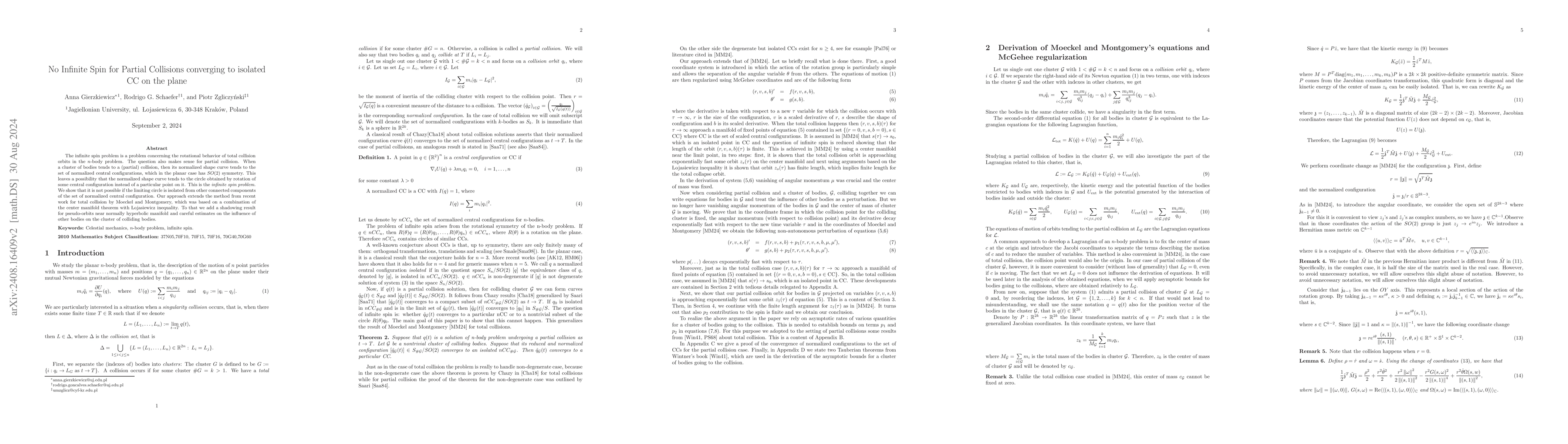 Thumbnail for No Infinite Spin for Partial Collisions converging to isolated CC on the
  plane