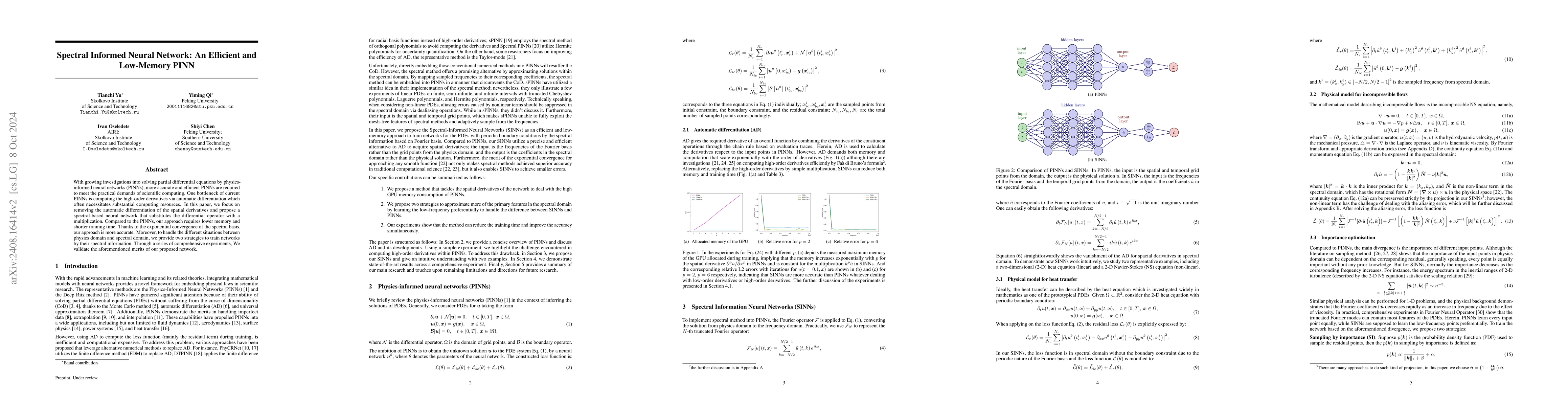 Thumbnail for Fourier Spectral Physics Informed Neural Network: An Efficient and
  Low-Memory PINN