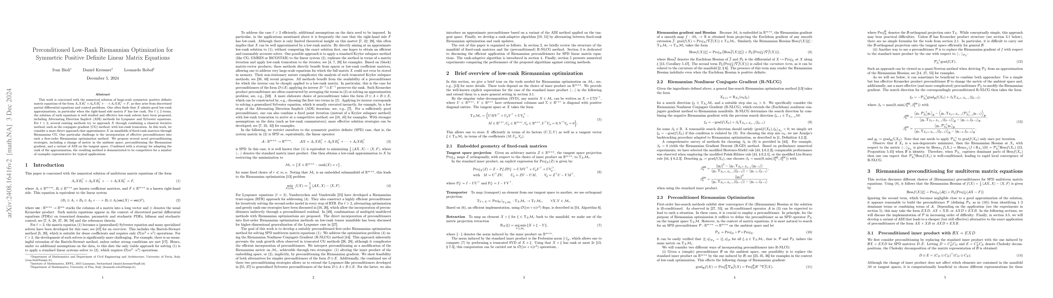 Thumbnail for Preconditioned Low-Rank Riemannian Optimization for Symmetric Positive
  Definite Linear Matrix Equations
