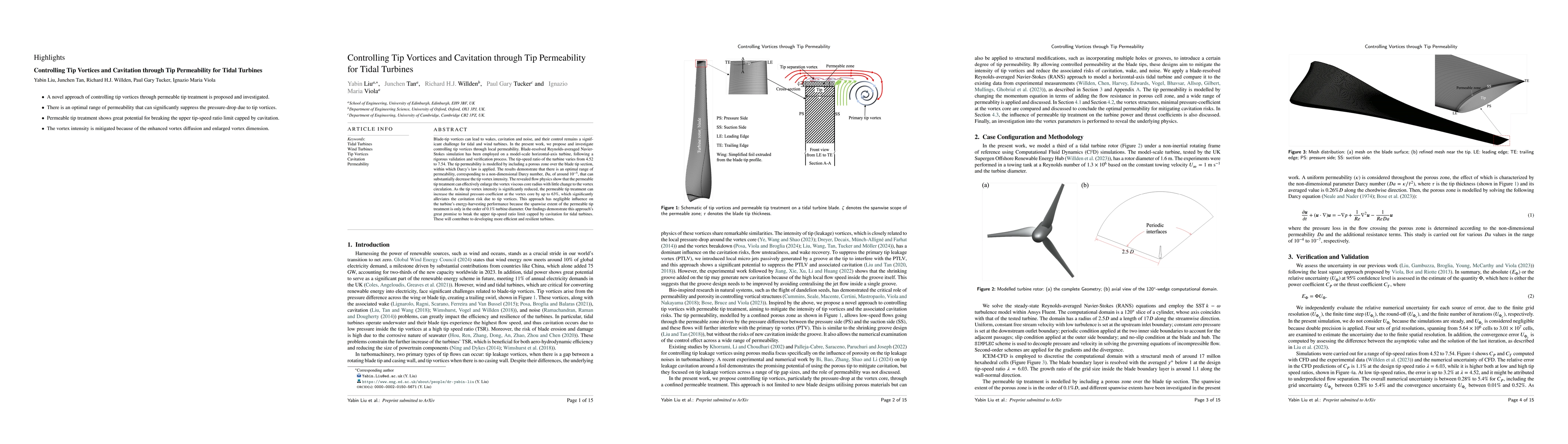 Thumbnail for Controlling Tip Vortices and Cavitation through Tip Permeability for
  Tidal Turbines