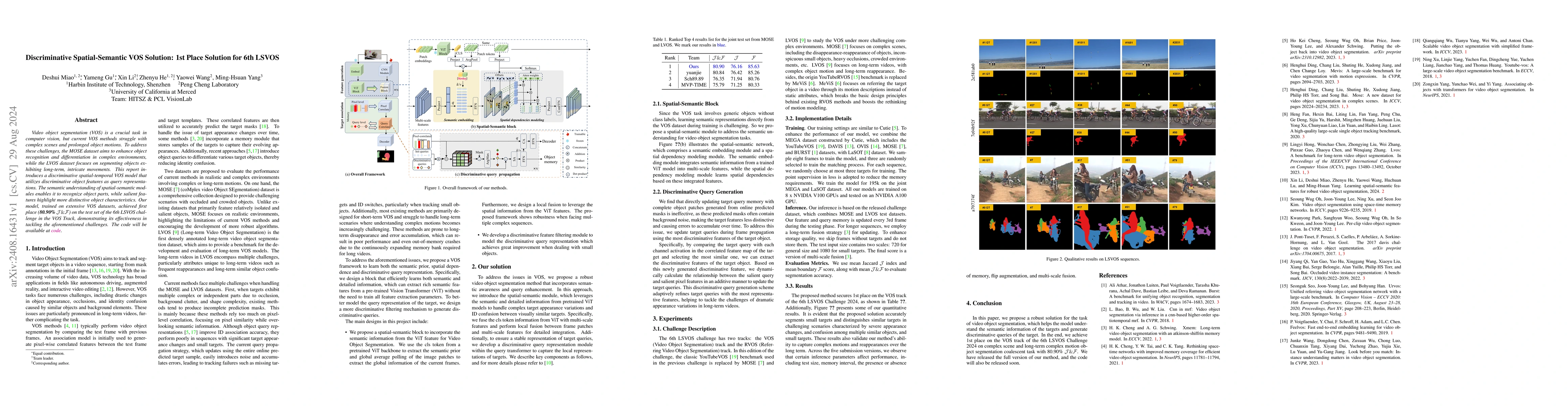 Thumbnail for Discriminative Spatial-Semantic VOS Solution: 1st Place Solution for 6th
  LSVOS