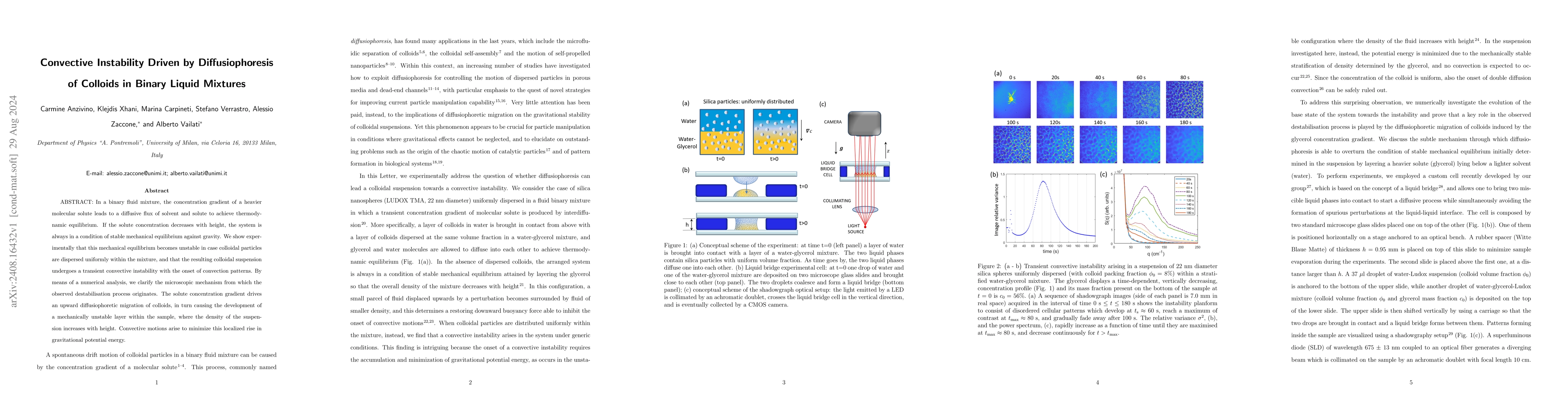 Thumbnail for Convective Instability Driven by Diffusiophoresis of Colloids in Binary
  Liquid Mixtures