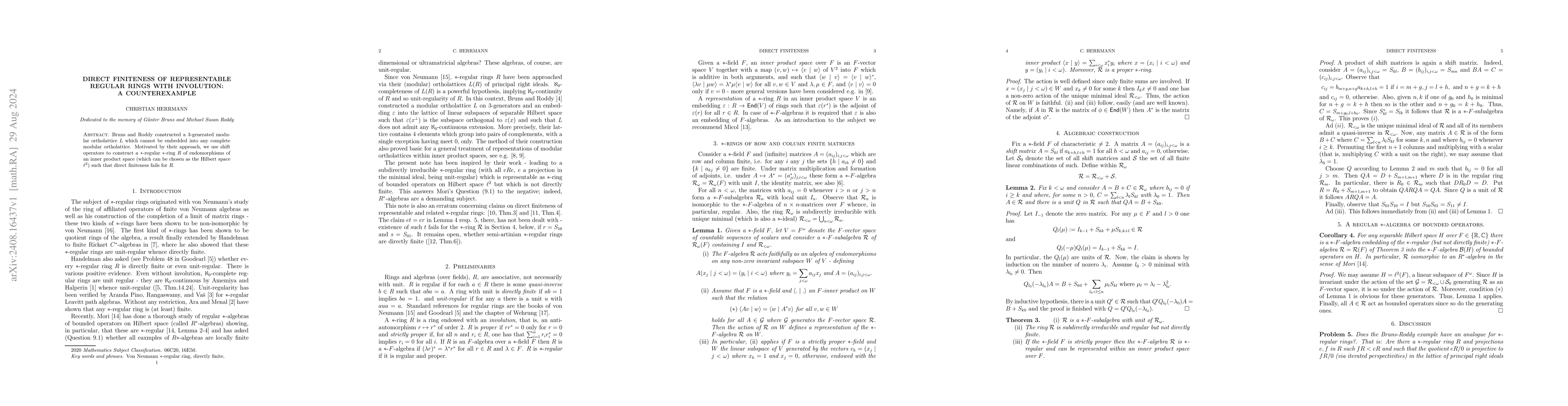 Thumbnail for Direct finiteness of representable regular rings with involution: A
  counterexample