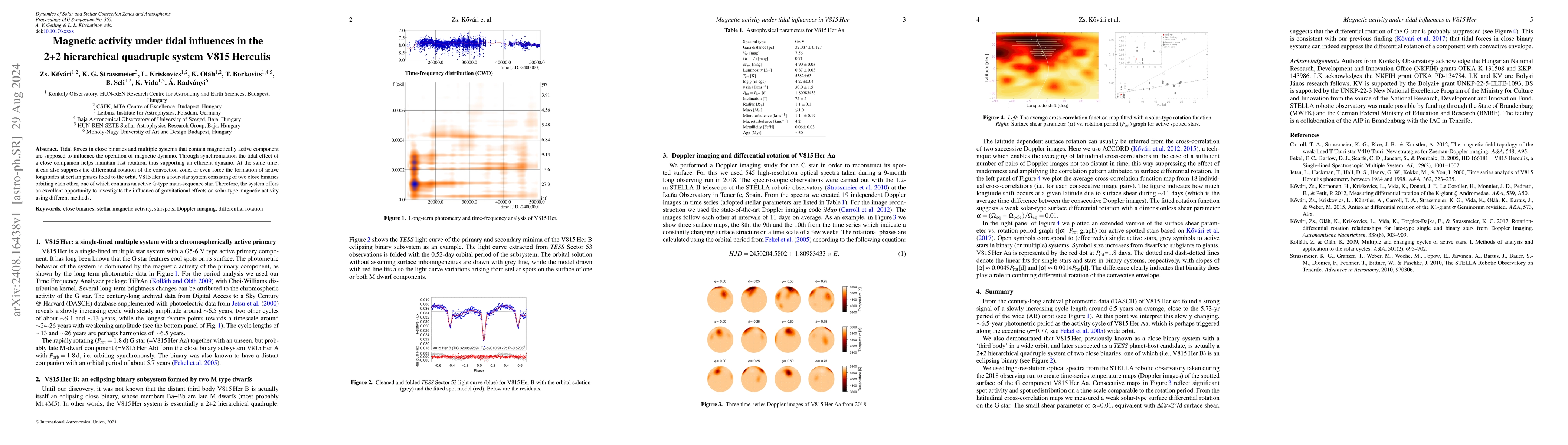 Thumbnail for Magnetic activity under tidal influences in the 2+2~hierarchical
  quadruple system V815 Herculis
