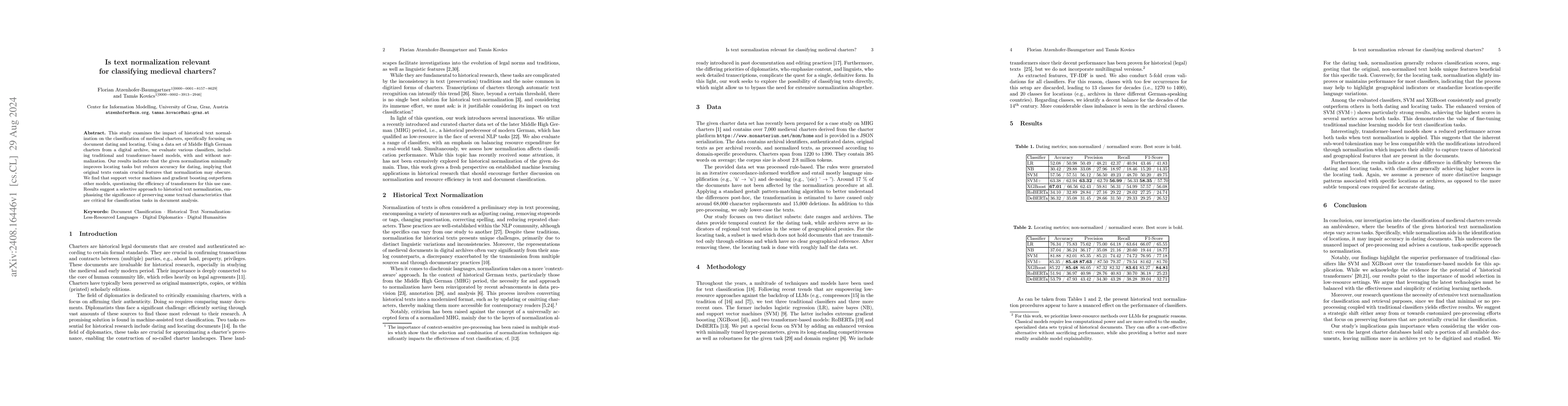 Thumbnail for Is text normalization relevant for classifying medieval charters?
