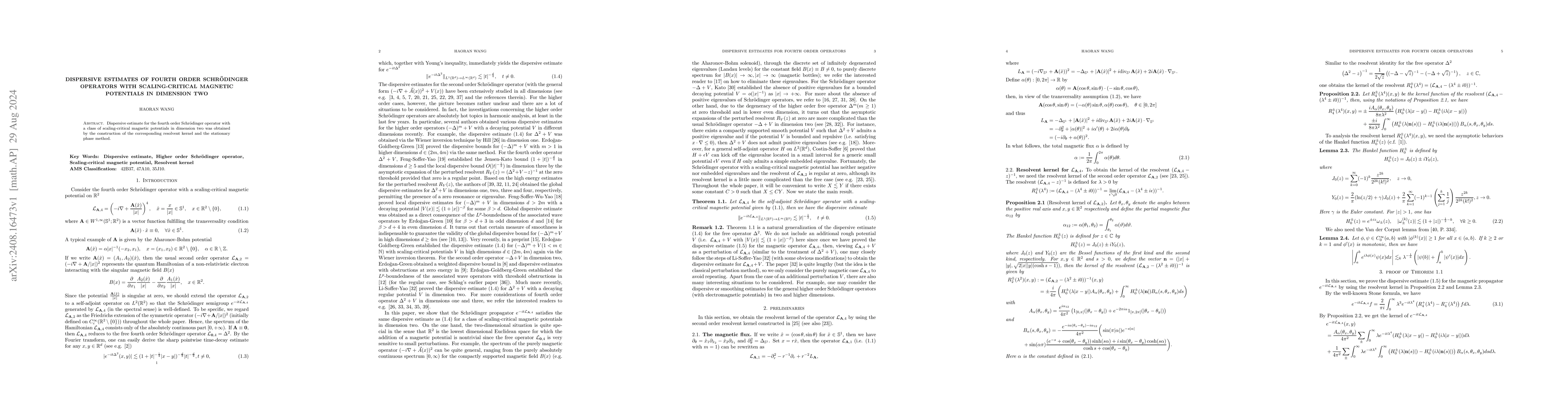 Thumbnail for Dispersive estimates of fourth order Schrödinger operators with
  scaling-critical magnetic potentials in dimension two