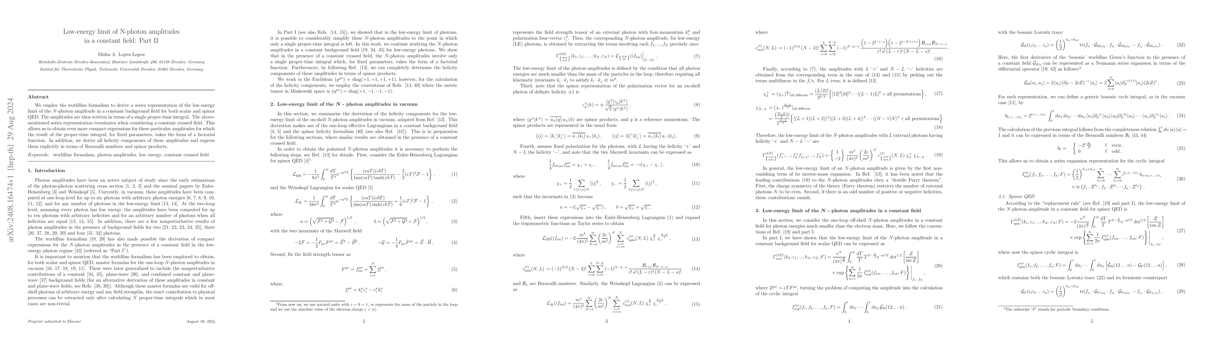 Thumbnail for Low-energy limit of N-photon amplitudes in a constant field: Part II