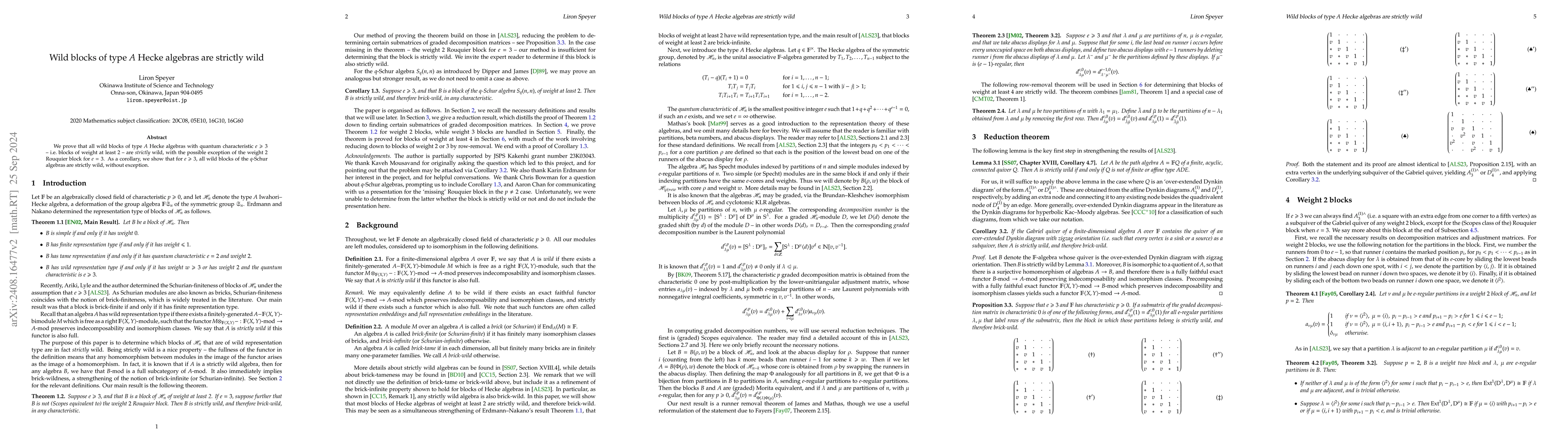 Thumbnail for Wild blocks of type $A$ Hecke algebras are strictly wild