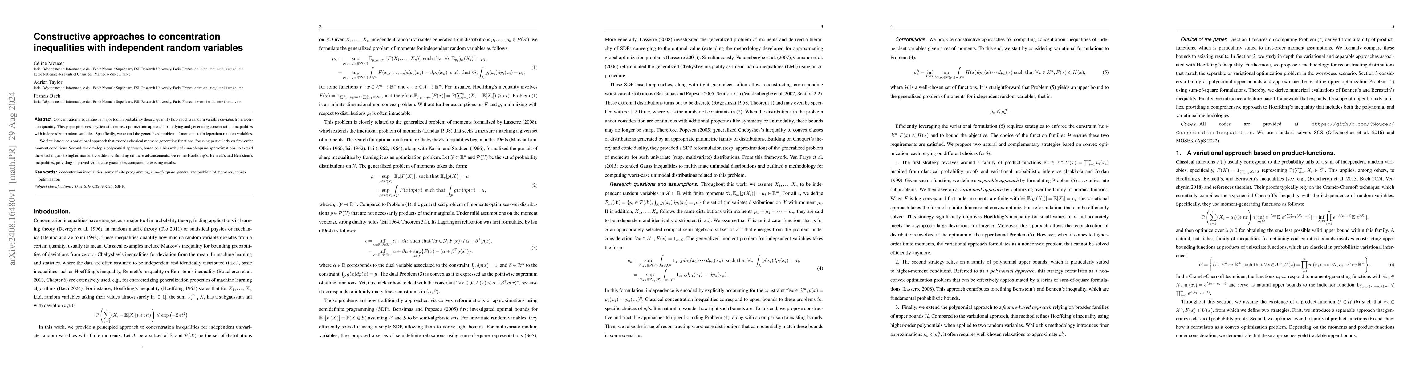 Thumbnail for Constructive approaches to concentration inequalities with independent
  random variables