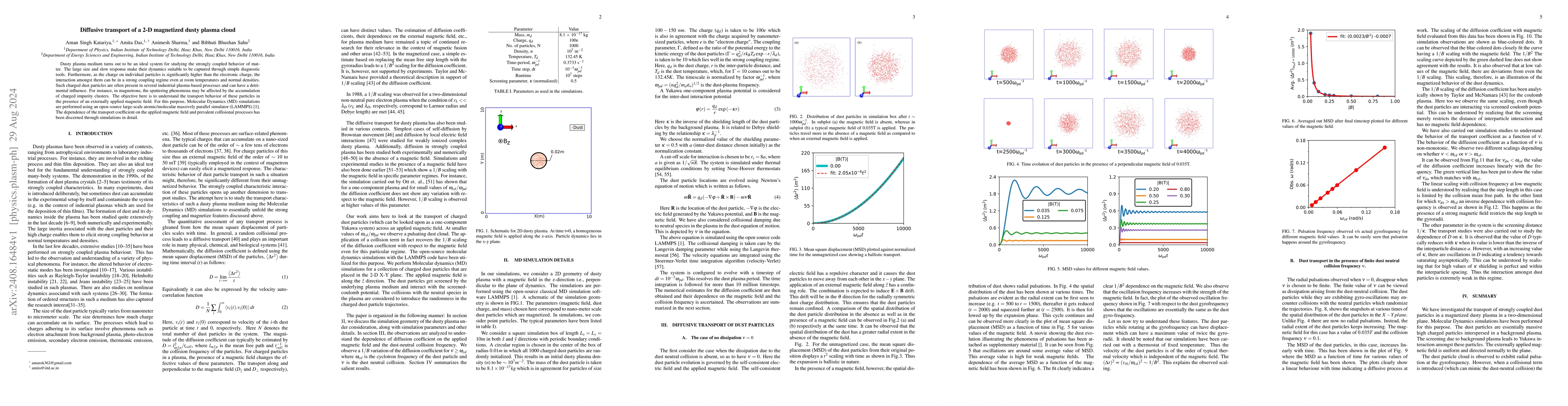 Thumbnail for Diffusive transport of a 2-D magnetized dusty plasma cloud