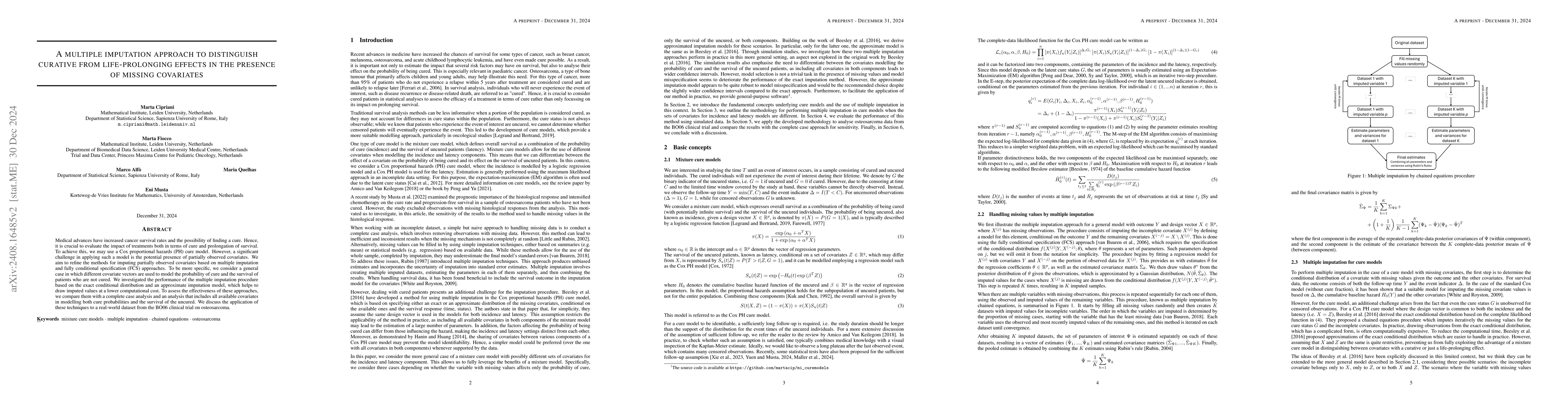 Thumbnail for A multiple imputation approach to distinguish curative from
  life-prolonging effects in the presence of missing covariates