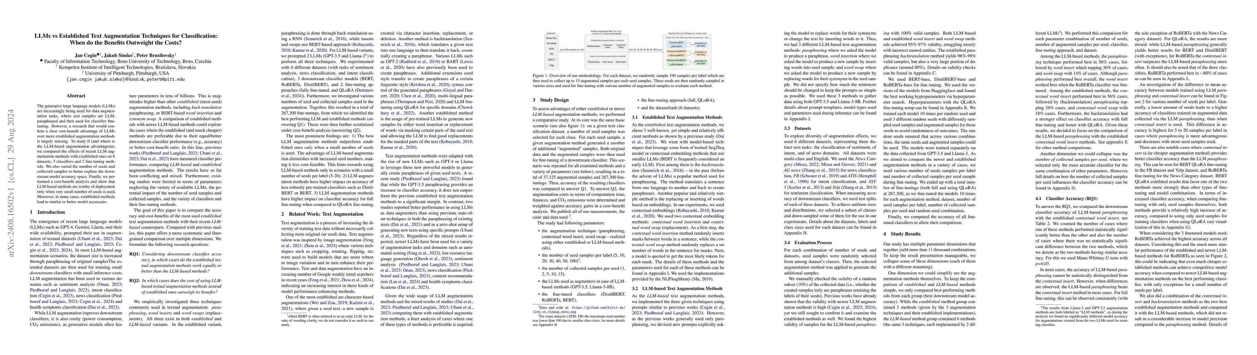 Thumbnail for LLMs vs Established Text Augmentation Techniques for Classification:
  When do the Benefits Outweight the Costs?