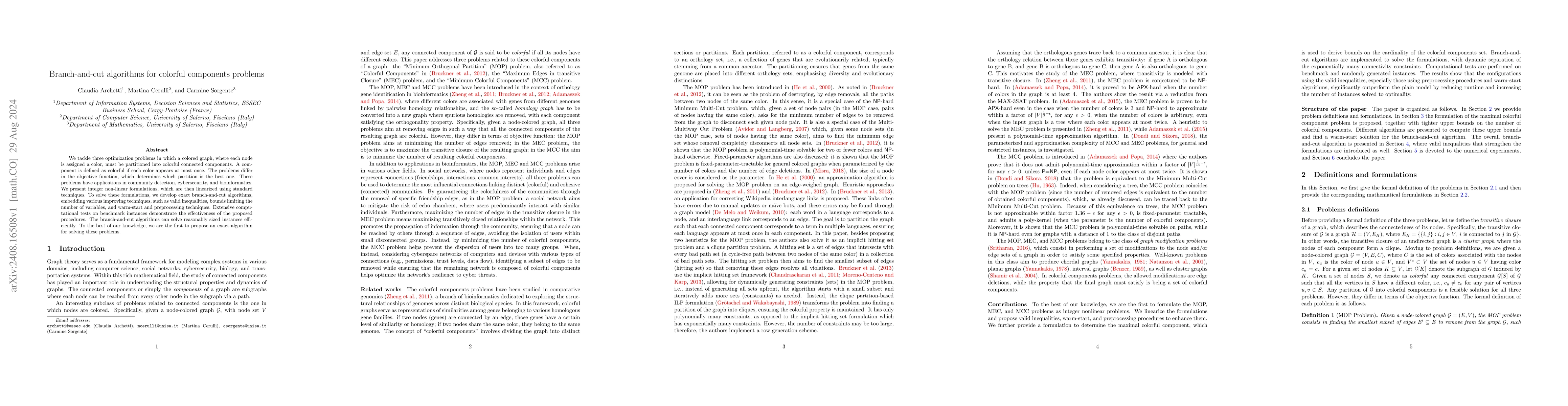 Thumbnail for Branch-and-cut algorithms for colorful components problems