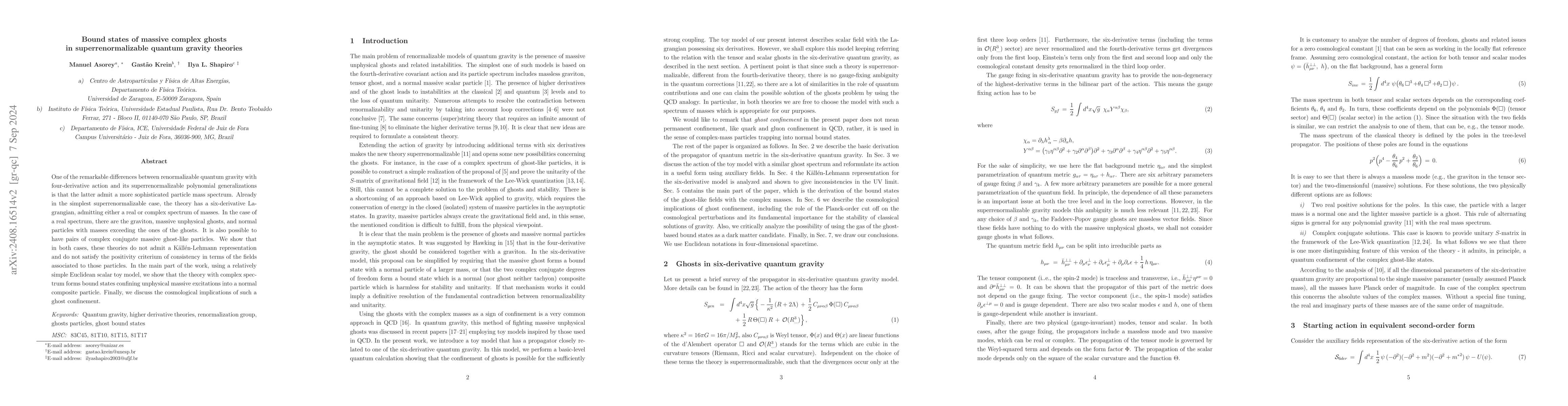 Thumbnail for Bound states of massive complex ghosts in superrenormalizable quantum
  gravity theories\