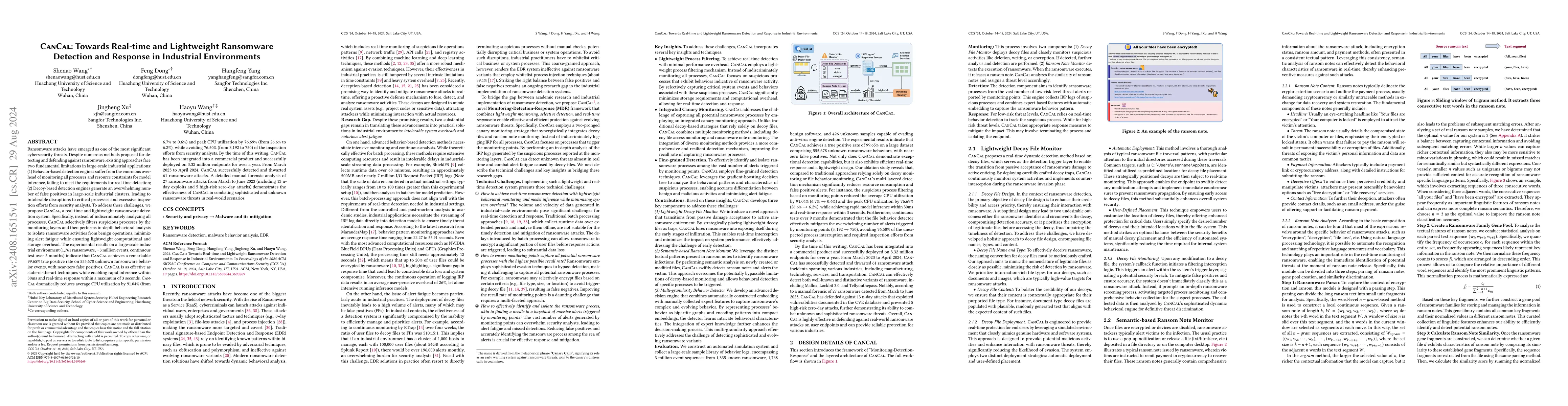 Thumbnail for CanCal: Towards Real-time and Lightweight Ransomware Detection and
  Response in Industrial Environments