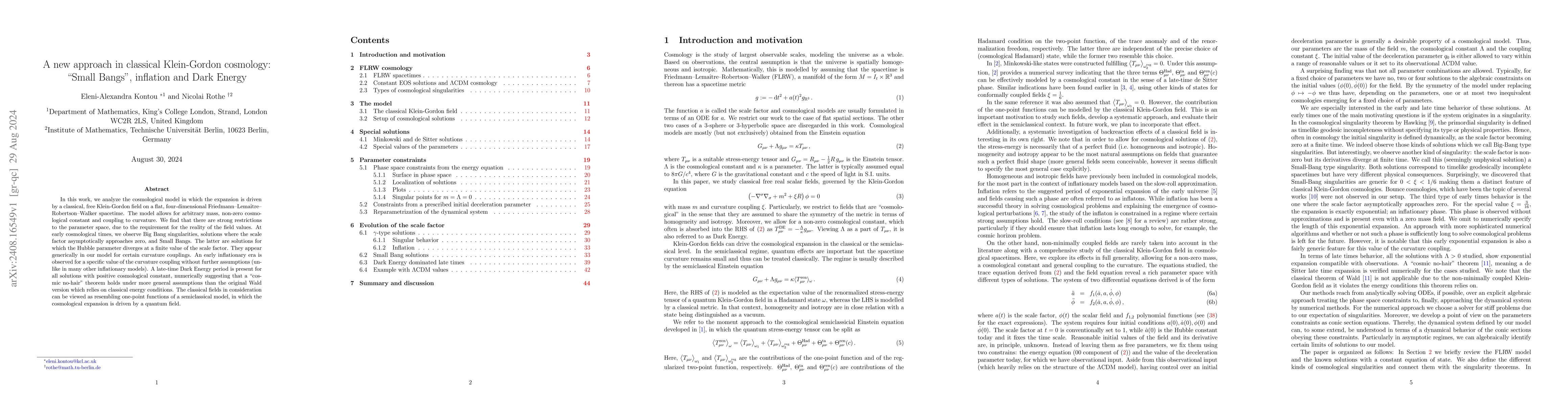 Thumbnail for A new approach in classical Klein-Gordon cosmology: "Small Bangs",
  inflation and Dark Energy