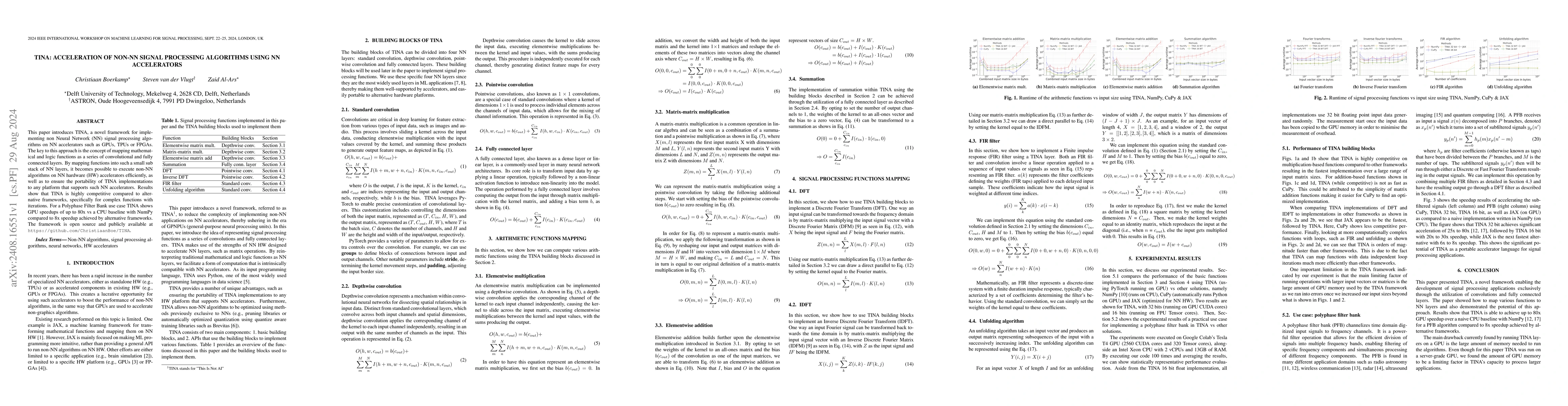 Thumbnail for TINA: Acceleration of Non-NN Signal Processing Algorithms Using NN
  Accelerators