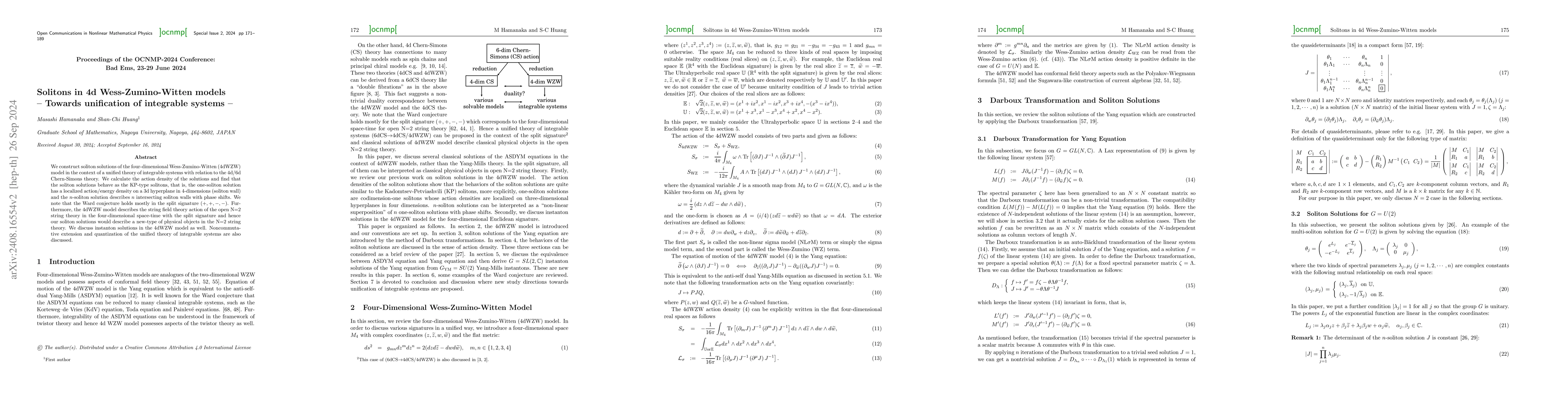 Thumbnail for Solitons in 4d Wess-Zumino-Witten models -- Towards unification of
  integrable systems --