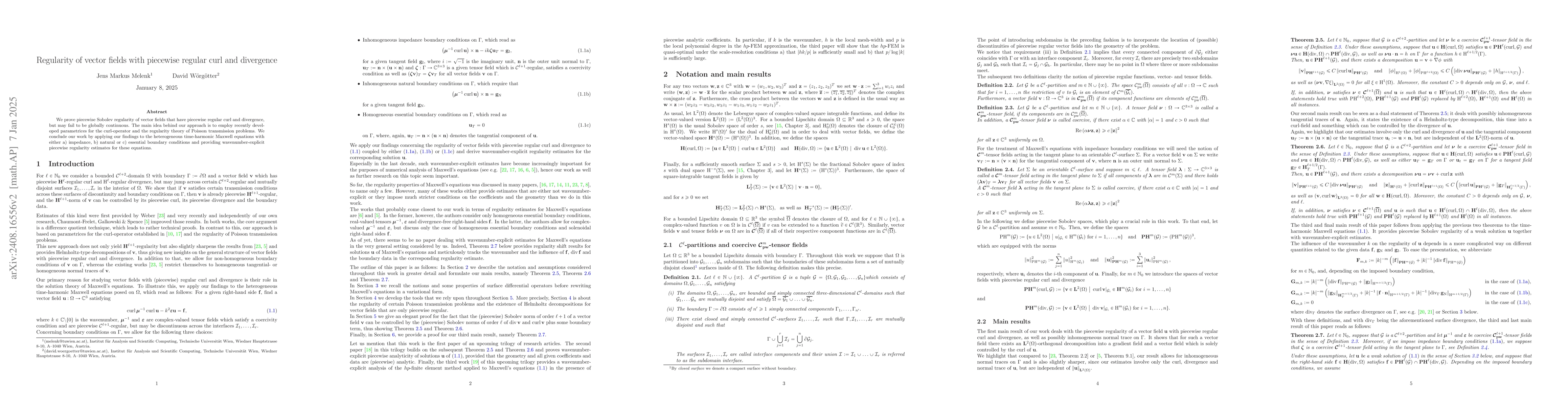 Thumbnail for Regularity of vector fields with piecewise regular curl and divergence