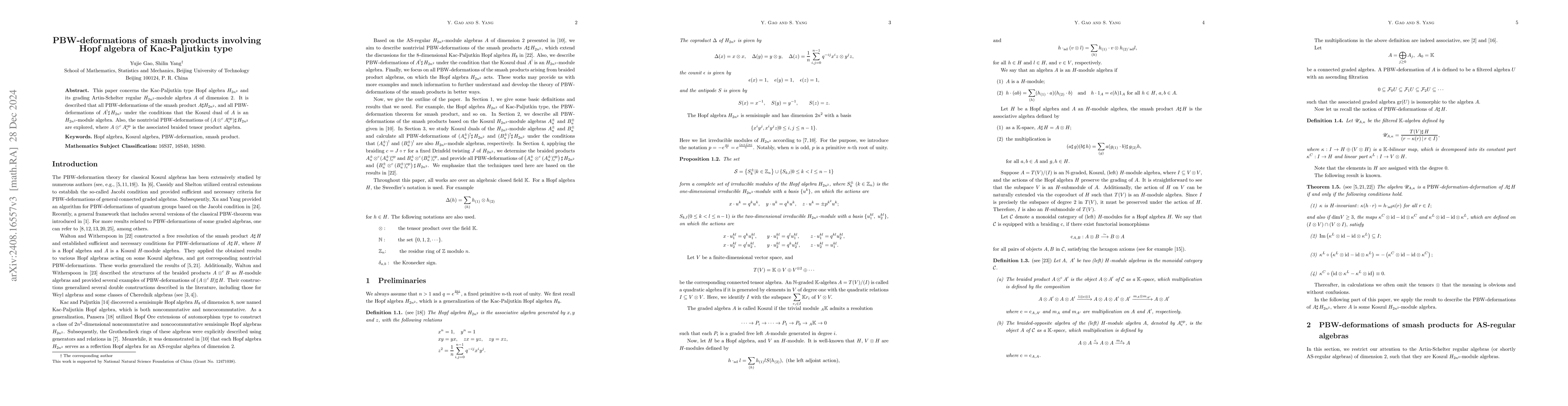 Thumbnail for PBW-deformations of smash products involving Hopf algebra of
  Kac-Paljutkin type