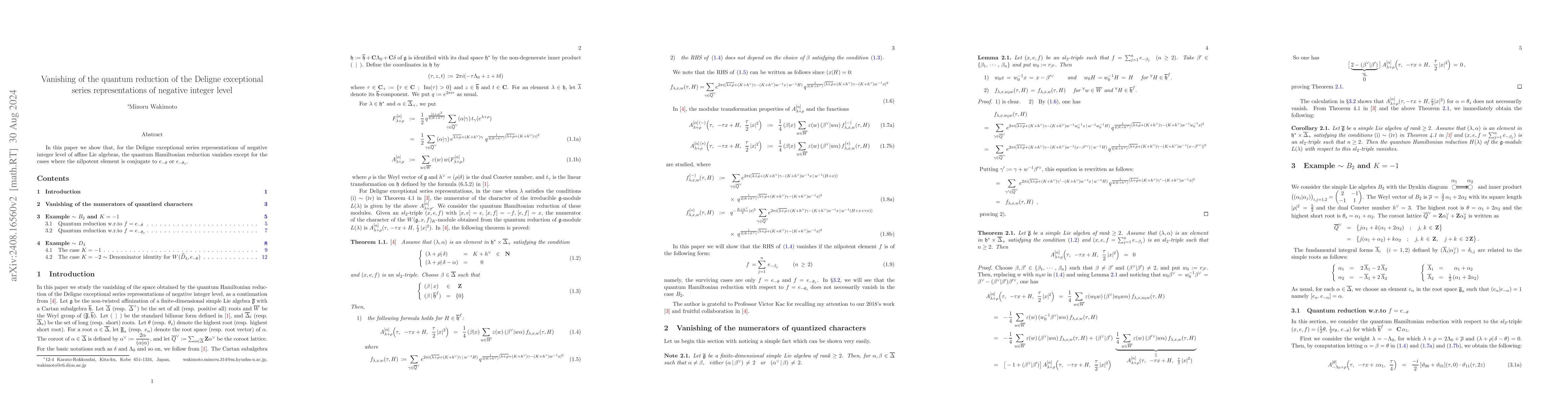 Thumbnail for Vanishing of the quantum reduction of the Deligne exceptional series
  representations of negative integer level